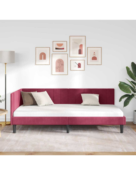 Cornice del letto ad angolo Rosso vino 90 x 190 cm Velluto