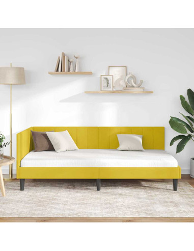 Cornice del letto ad angolo Giallo 90 x 190 cm Velluto