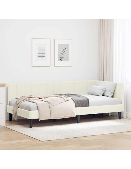 Cornice del letto ad angolo Crema 90 x 190 cm Velluto