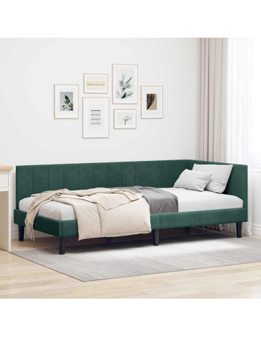 Cornice del letto ad angolo Verde scuro 90 x 200 cm Velluto