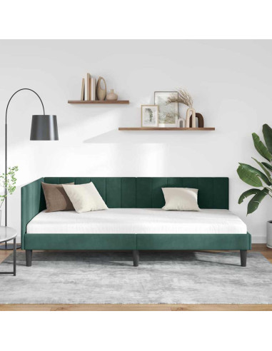 Cornice del letto ad angolo Verde scuro 90 x 200 cm Velluto