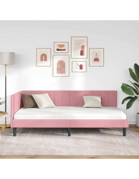Cornice del letto ad angolo Rosa 90 cm x 200 cm Velluto