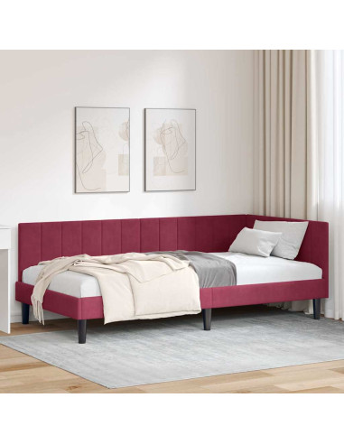 Cornice del letto ad angolo Rosso vino 90 x 200 cm Velluto