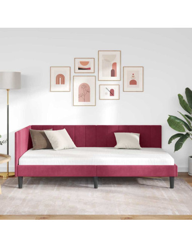 Cornice del letto ad angolo Rosso vino 90 x 200 cm Velluto