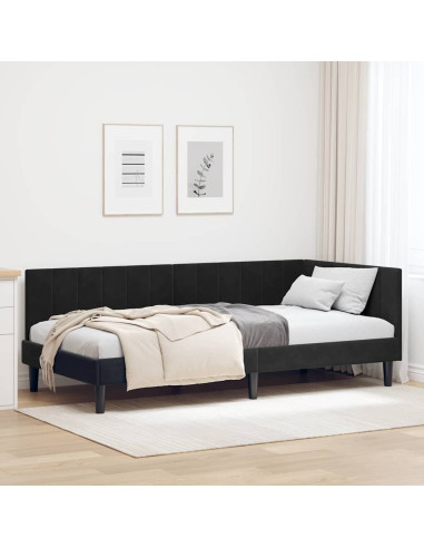 Cornice del letto ad angolo Nero 90 x 200 cm Velluto