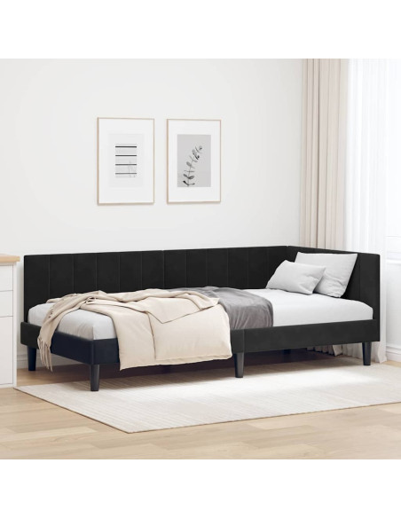 Cornice del letto ad angolo Nero 90 x 200 cm Velluto