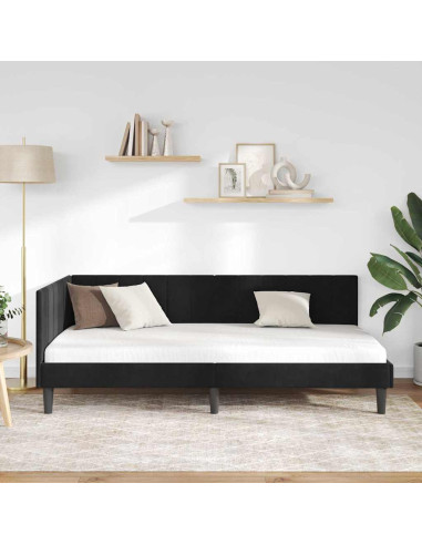 Cornice del letto ad angolo Nero 90 x 200 cm Velluto