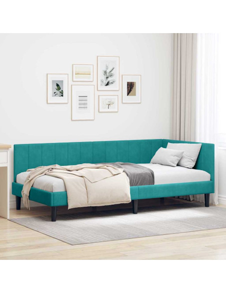 Cornice del letto ad angolo Turchese 90 x 200 cm Velluto