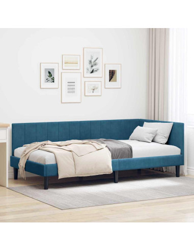 Cornice del letto ad angolo Blu 100 x 200 cm Velluto