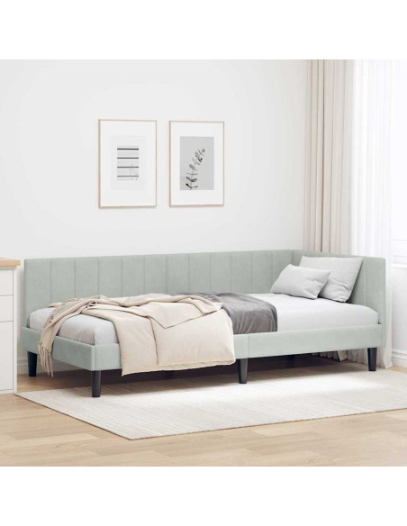 Cornice del letto ad angolo Grigio chiaro 100 x 200 cm Velluto