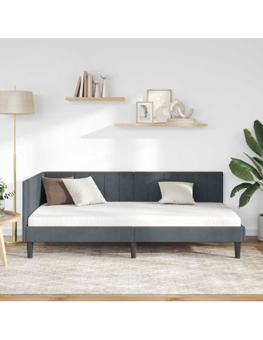 Cornice del letto ad angolo Grigio scuro 100 x 200 cm Velluto