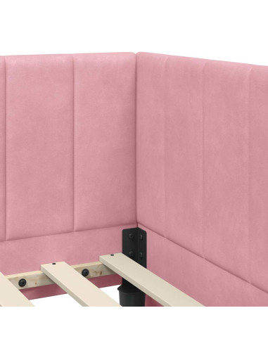 Cornice del letto ad angolo Rosa 100 x 200 cm Velluto
