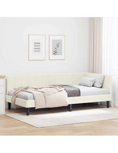 Cornice del letto ad angolo Crema 100 x 200 cm Velluto