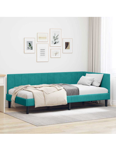 Cornice del letto ad angolo Turchese 100 x 200 cm Velluto