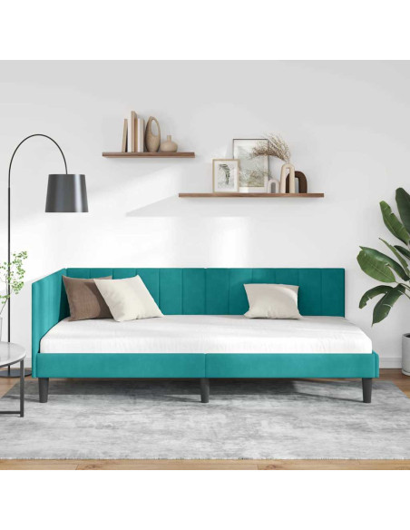 Cornice del letto ad angolo Turchese 100 x 200 cm Velluto