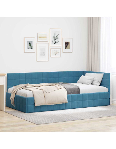 Cornice del letto ad angolo Blu 90 x 190 cm Velluto