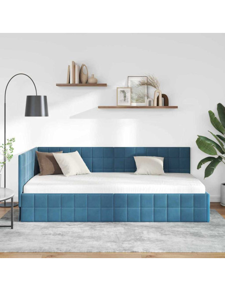 Cornice del letto ad angolo Blu 90 x 190 cm Velluto