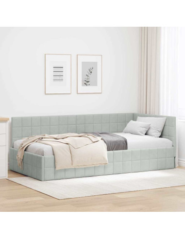 Cornice del letto ad angolo Grigio chiaro 90 x 190 cm Velluto