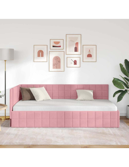 Cornice del letto ad angolo Rosa 90 x 190 cm Velluto
