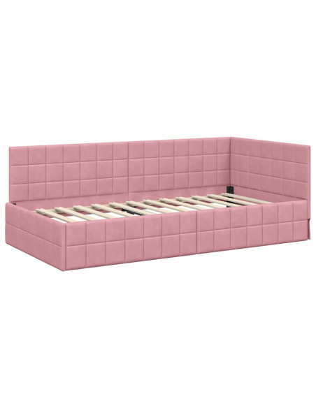 Cornice del letto ad angolo Rosa 90 x 190 cm Velluto