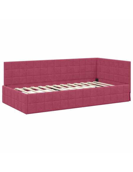 Cornice del letto ad angolo Rosso vino 90 x 190 cm Velluto