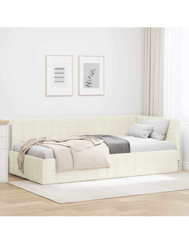 Cornice del letto ad angolo Crema 90 x 190 cm Velluto