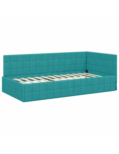 Cornice del letto ad angolo Turchese 90 x 190 cm Velluto