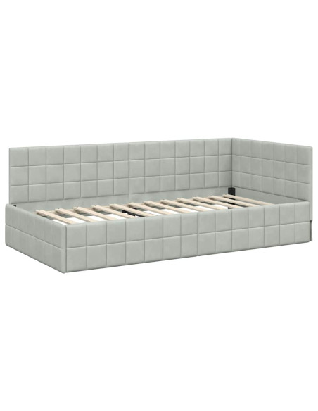 Cornice del letto ad angolo Grigio chiaro 90 x 200 cm Velluto