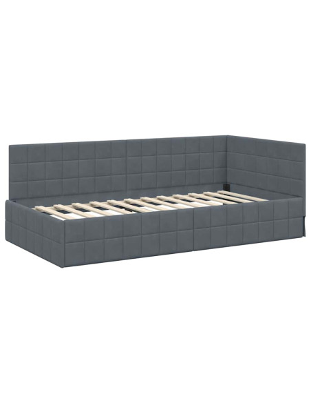 Cornice del letto ad angolo Grigio scuro 90 cm x 200 cm Velluto