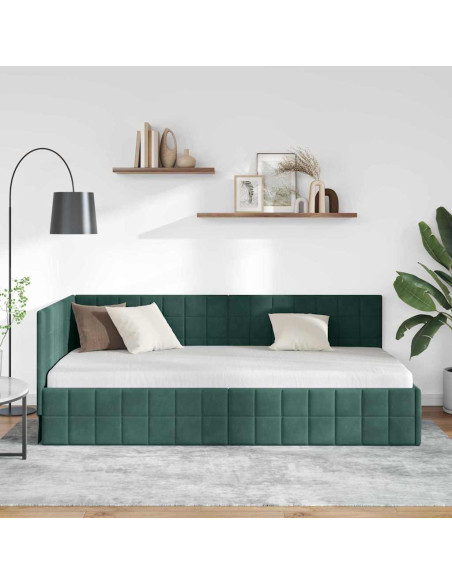 Cornice del letto ad angolo Verde scuro 90 x 200 cm Velluto