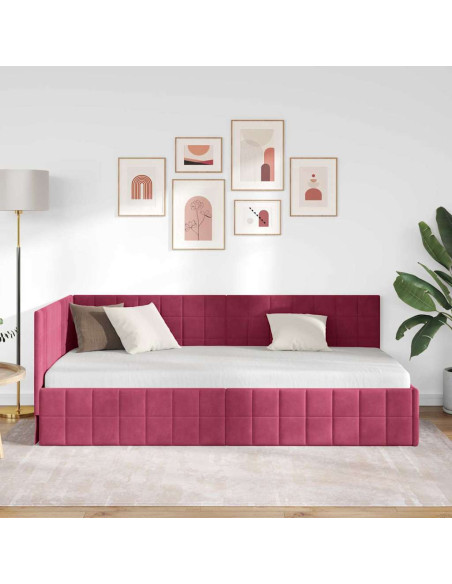 Cornice del letto ad angolo Rosso Vino 90 cm x 200 cm Velluto