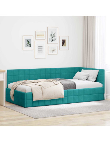 Cornice del letto ad angolo Turchese 90 x 200 cm Velluto