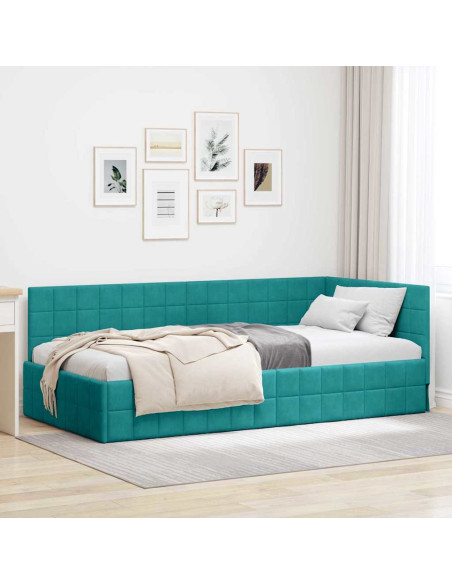 Cornice del letto ad angolo Turchese 90 x 200 cm Velluto