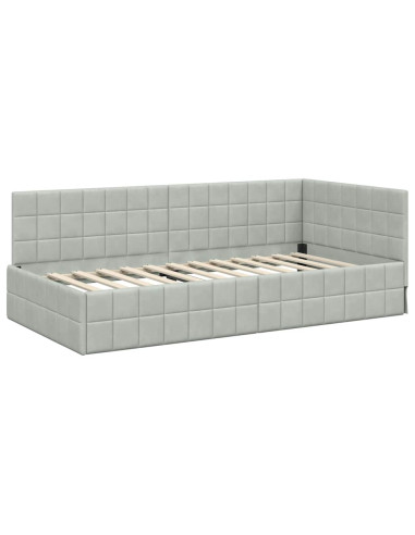 Cornice del letto ad angolo Grigio chiaro 100 x 200 cm Velluto