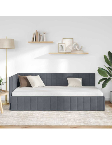 Cornice del letto ad angolo Grigio scuro 100 x 200 cm Velluto