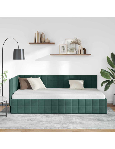 Cornice del letto ad angolo Verde scuro 100 x 200 cm Velluto
