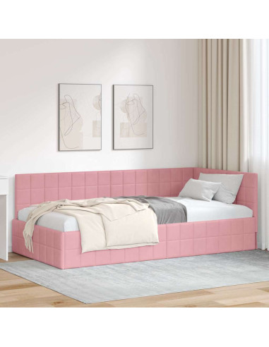 Cornice del letto ad angolo Rosa 100 x 200 cm Velluto