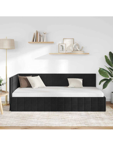 Cornice del letto ad angolo Nero 100 x 200 cm Velluto