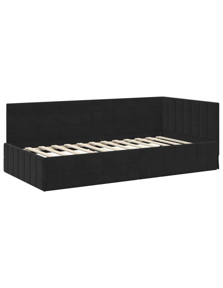 Cornice del letto ad angolo Nero 100 cm x 200 cm Velluto