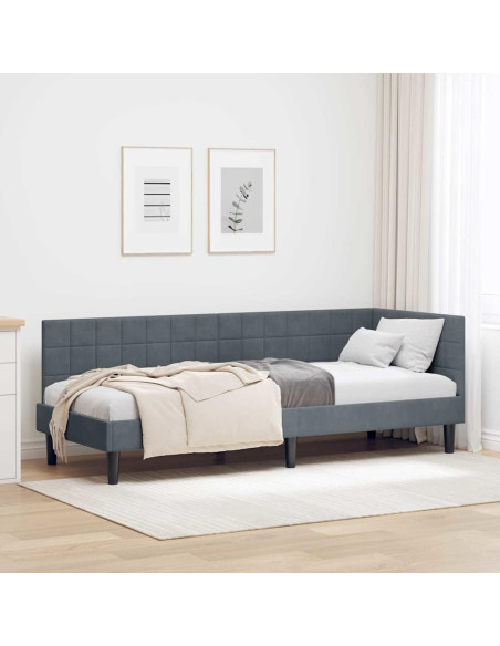 Cornice del letto ad angolo Grigio scuro 80 x 200 cm Velluto