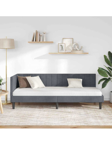 Cornice del letto ad angolo Grigio scuro 80 x 200 cm Velluto