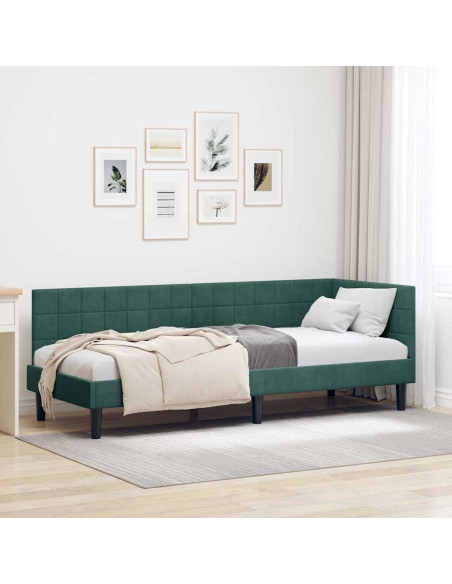 Cornice del letto ad angolo Verde scuro 80 x 200 cm Velluto