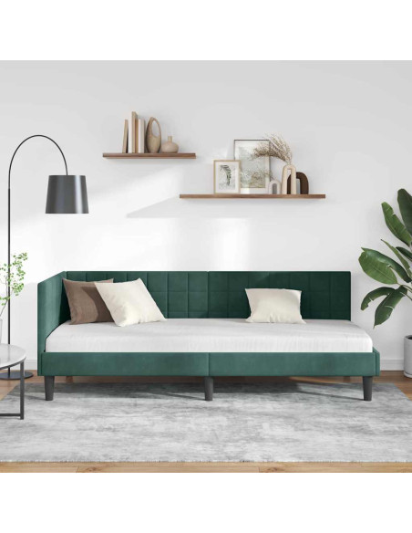 Cornice del letto ad angolo Verde scuro 80 x 200 cm Velluto