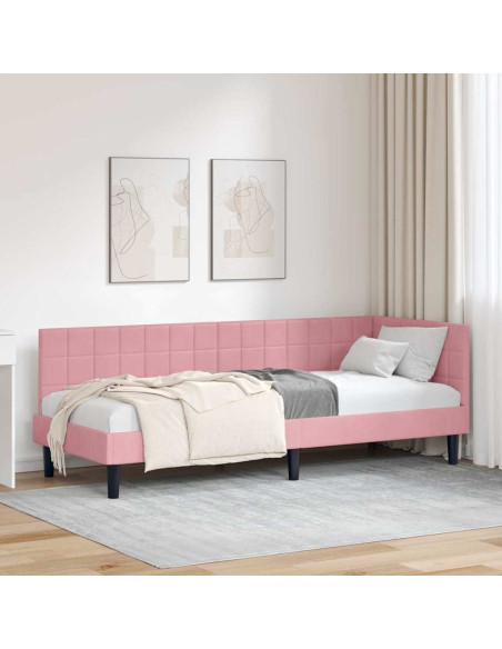 Cornice del letto ad angolo Rosa 80 x 200 cm Velluto