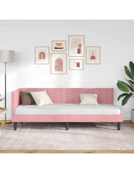 Cornice del letto ad angolo Rosa 80 x 200 cm Velluto