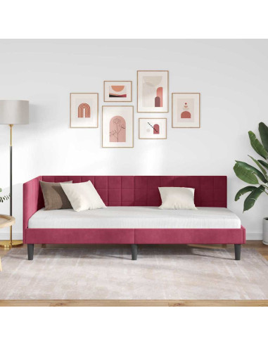 Cornice del letto ad angolo Rosso vino 80 x 200 cm Velluto