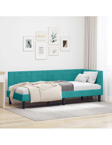 Cornice del letto ad angolo Turchese 80 x 200 cm Velluto