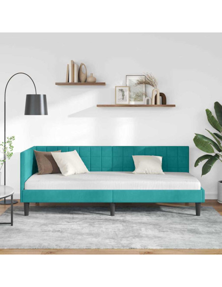 Cornice del letto ad angolo Turchese 80 x 200 cm Velluto