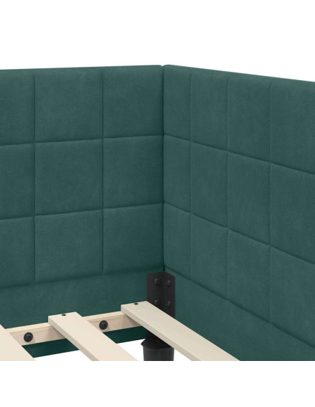 Cornice del letto ad angolo Verde scuro 90 x 190 cm Velluto