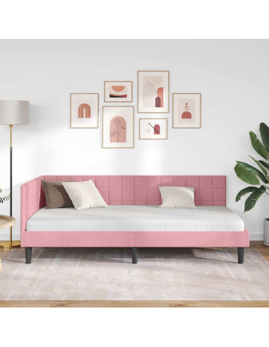 Cornice del letto ad angolo Rosa 90 x 190 cm Velluto
